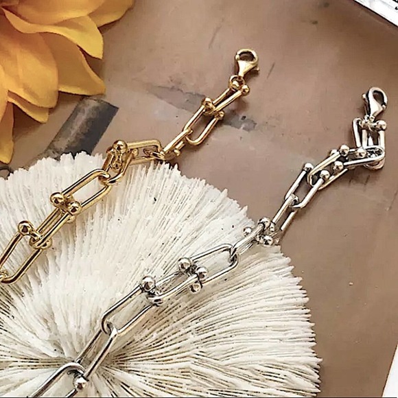 Sterling Silver U Link Bracelet, Horseshoe, Paperclip unisex - Picture 5 of 9